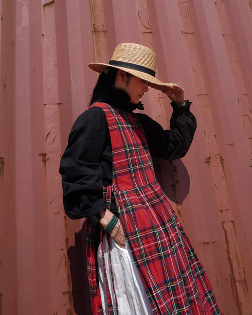 <販売開始 9月19日 金曜日 21:00 〜> INDIGO Tartan Apron Dress / Red・Blue